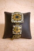 Hand-Inlaid Brass Mosaic Bracelet with Onyx-Toned Center