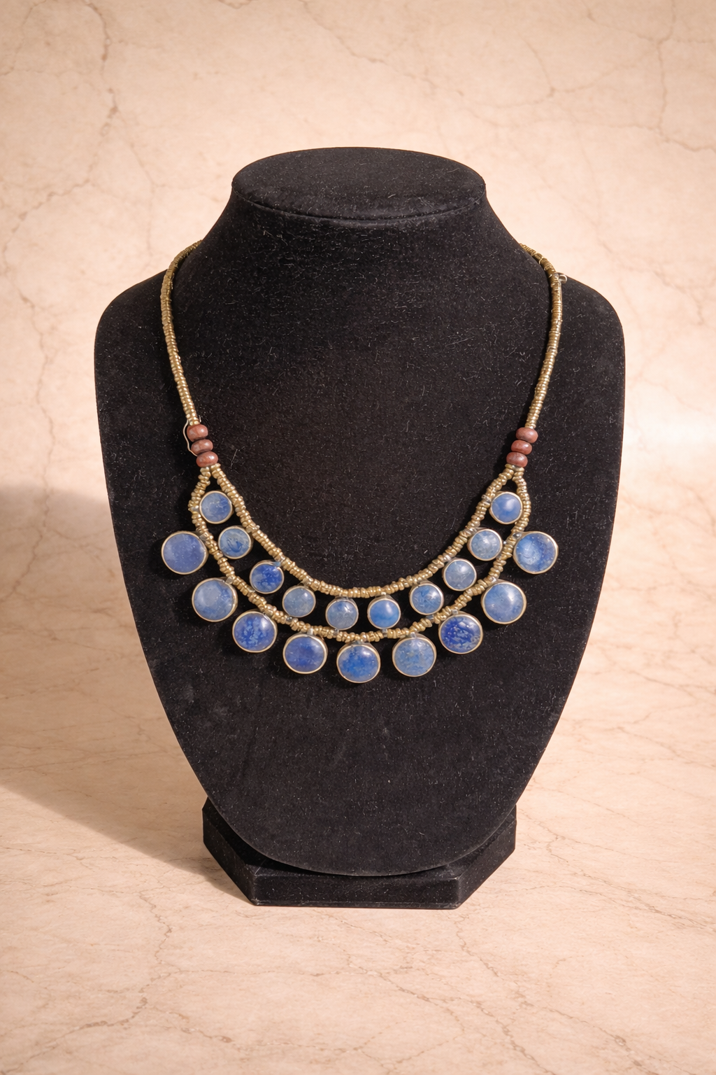 Hand-Beaded Lapis Disc Necklace