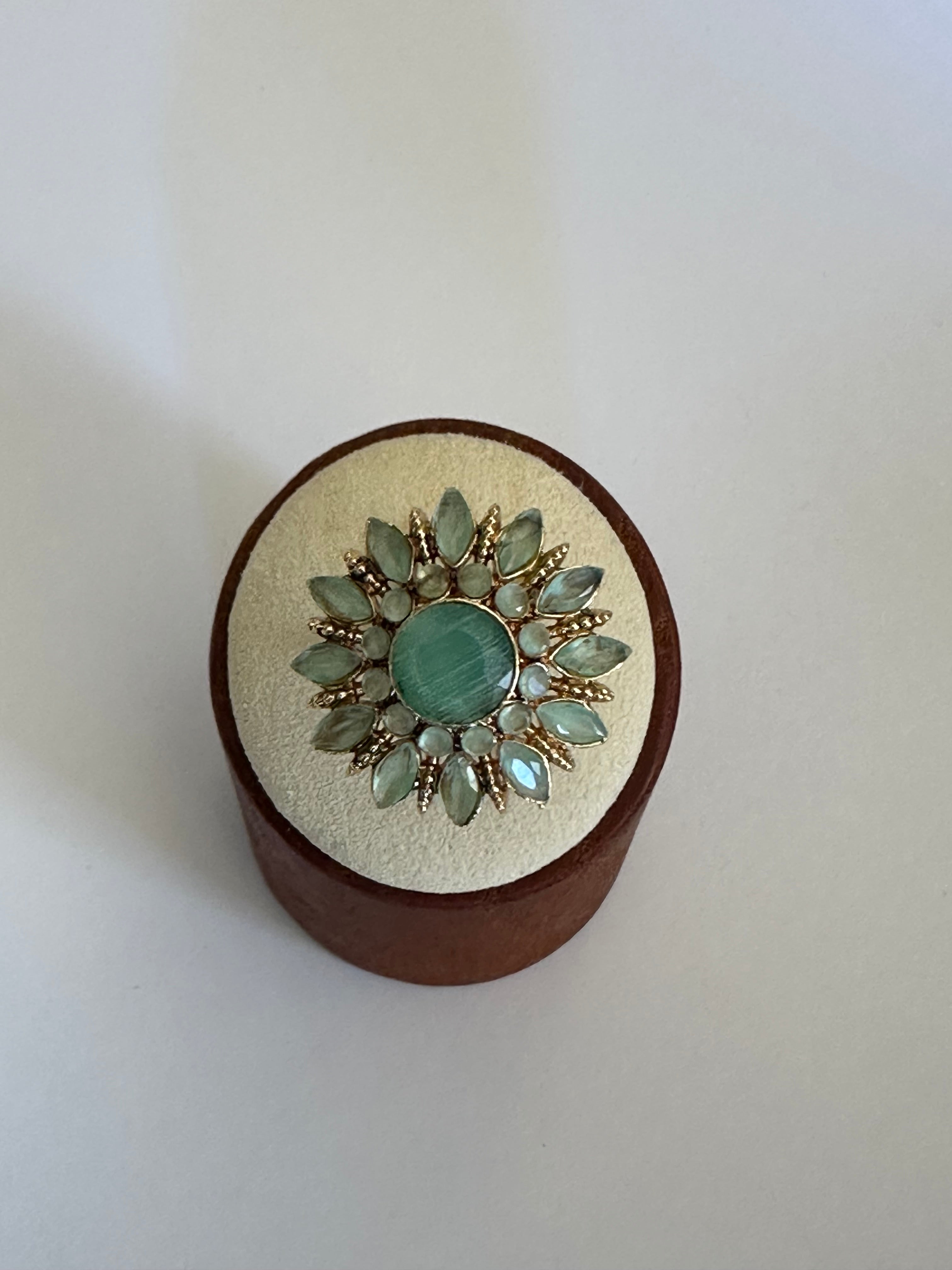 Radial Green Gem Cluster Ring in Silver