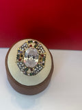 Octagonal Crystal Ring with Multicolor Gem Halo