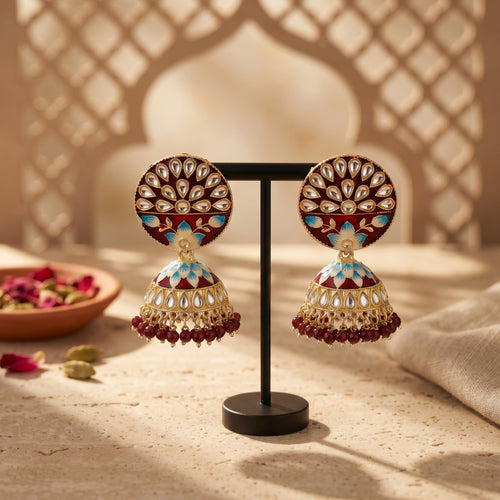 Shahi Gulnaar royal desi jhumka earrings with ornate gold detailing for weddings and festive occasions - Ahmad K Collections