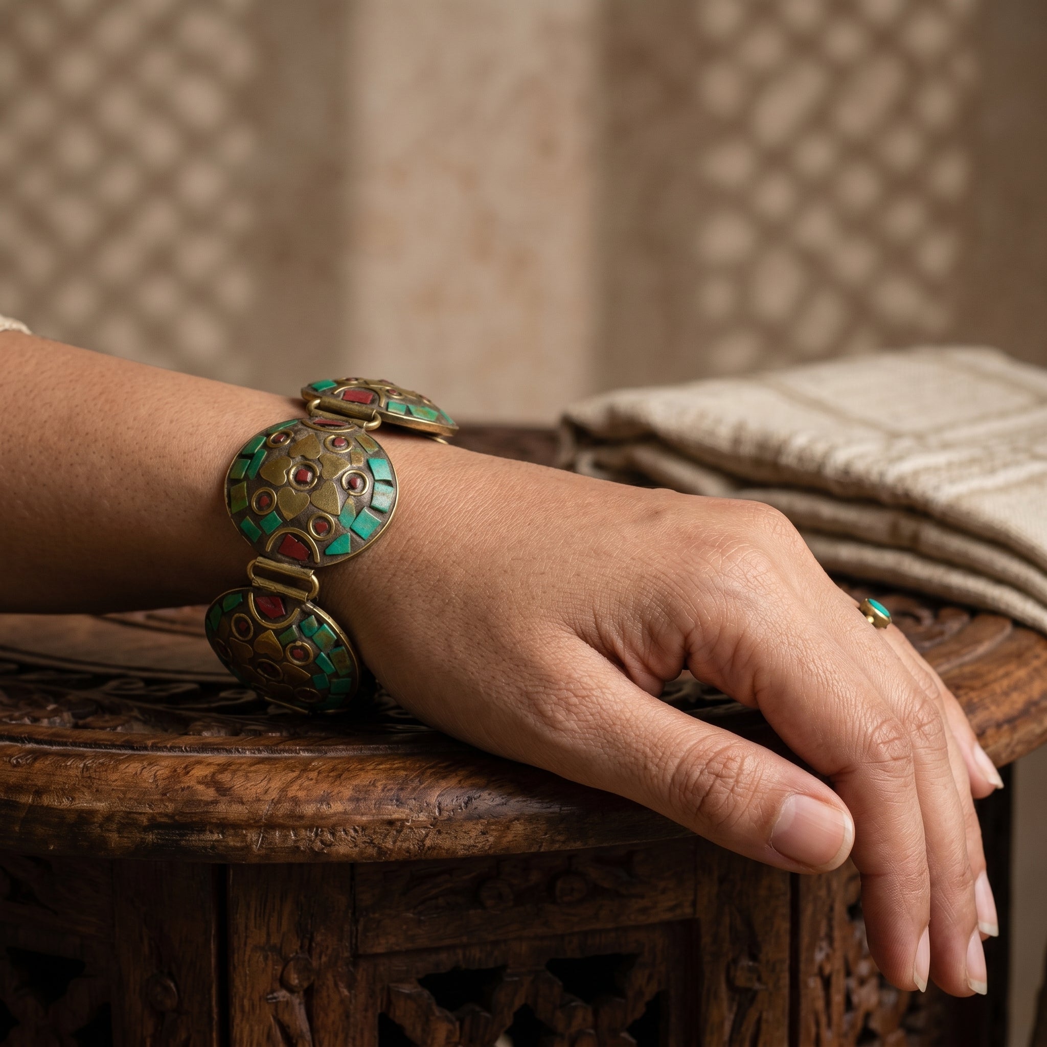 Rayan Kayan handcrafted desi bracelet with ornate gold and stone detailing for festive and bridal wear - Ahmad K Collections