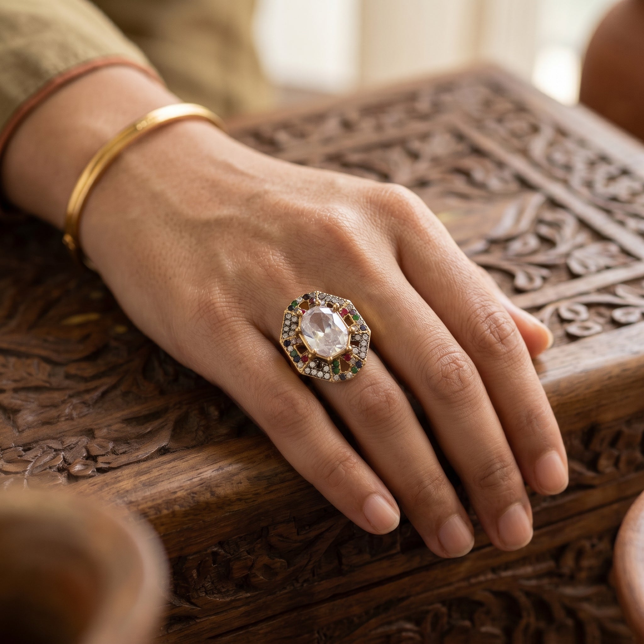 Zareen Ayaan golden South Asian ring with heritage-inspired design for Eid and everyday wear - Ahmad K Collections