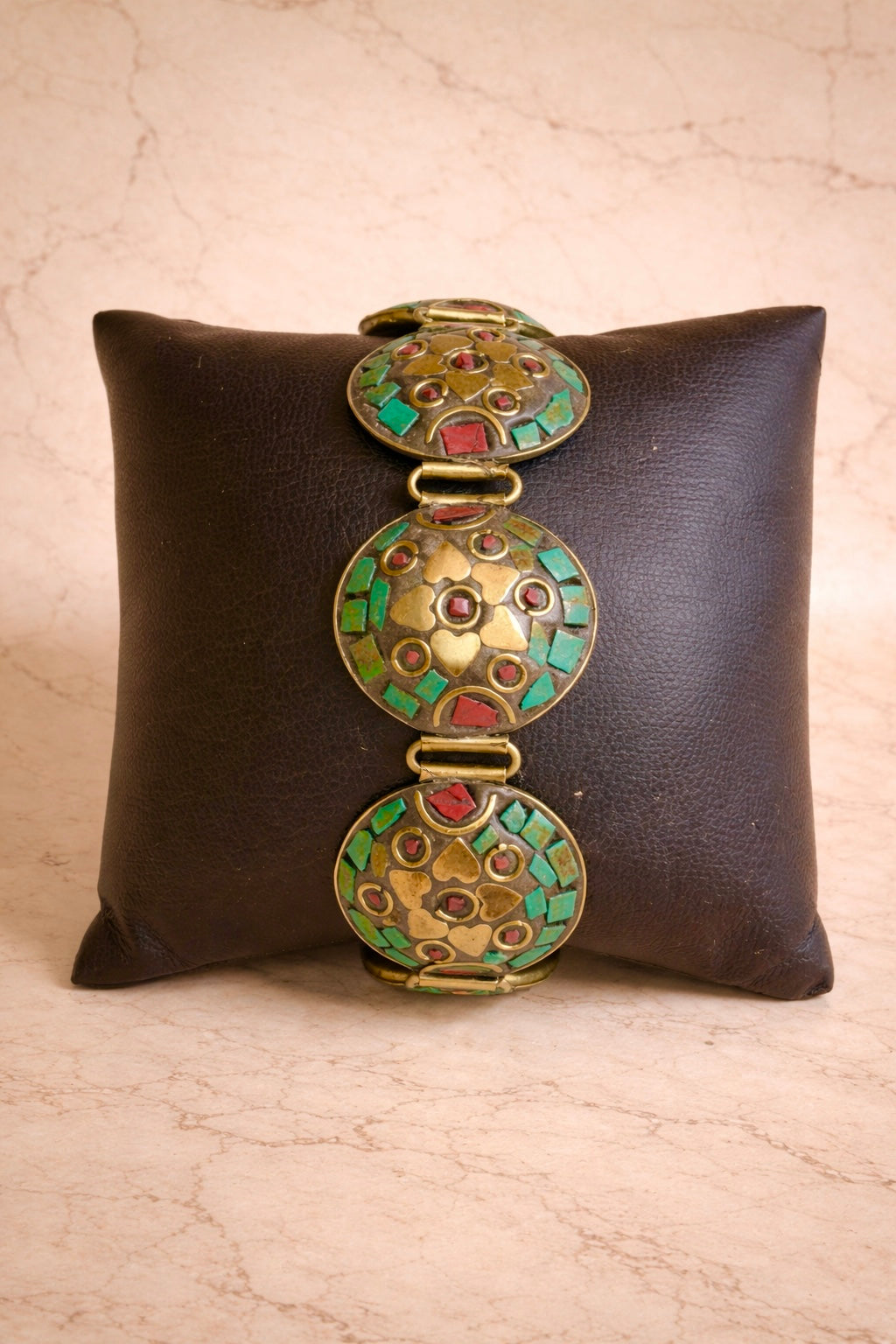 Hand-Inlaid Turquoise Medallion Bracelet