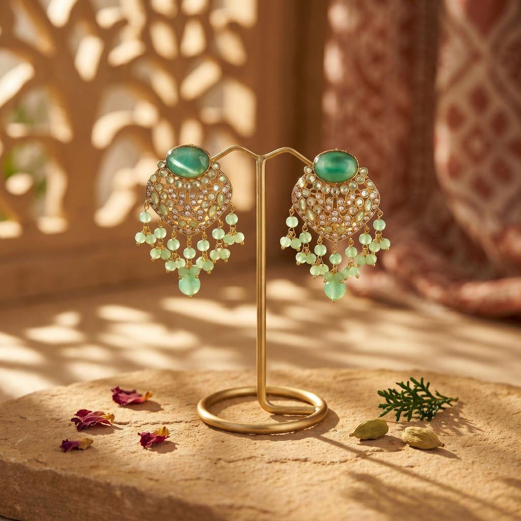 Sabz Noor - Chandbalis and Necklace Set