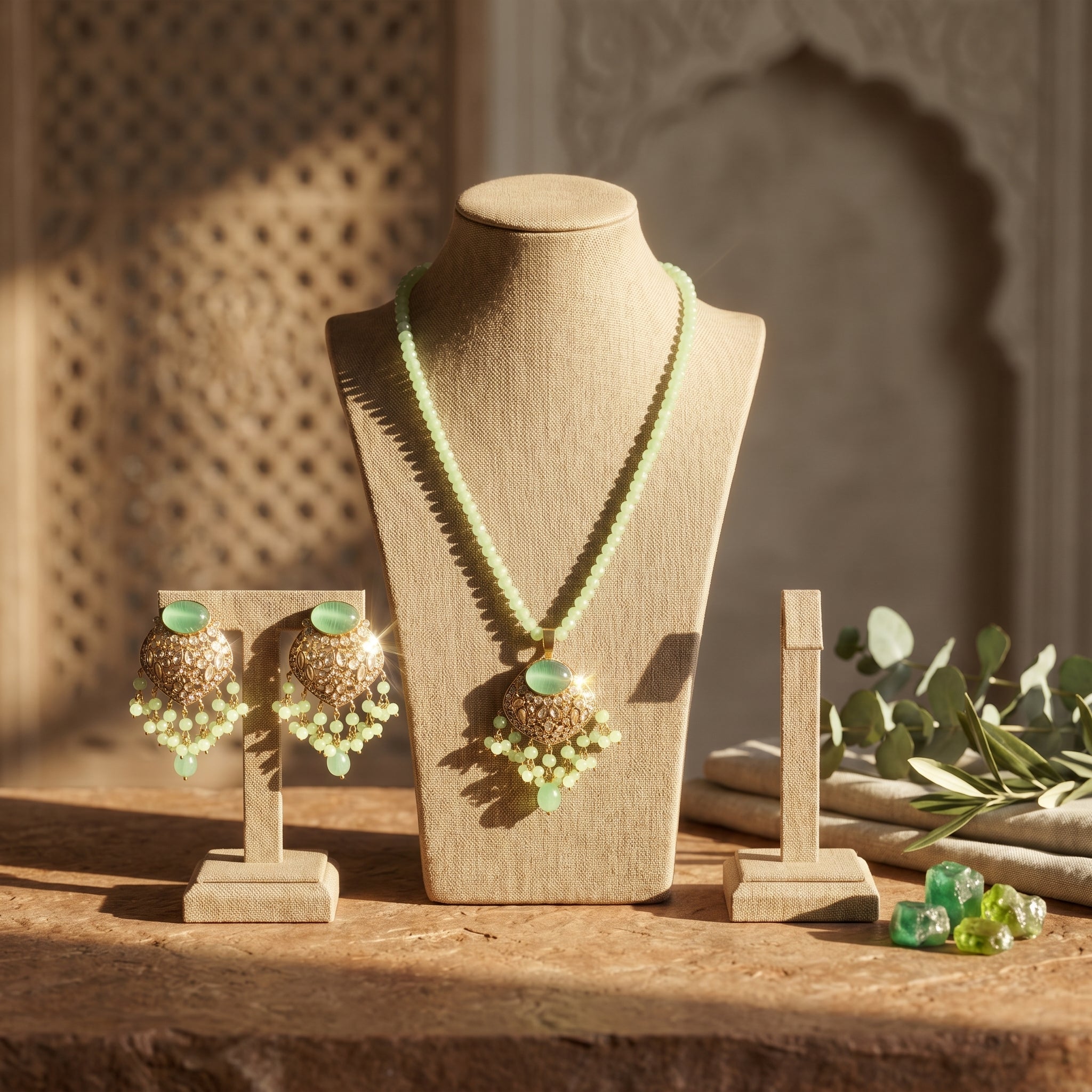 Sabz Noor - Chandbalis and Necklace Set